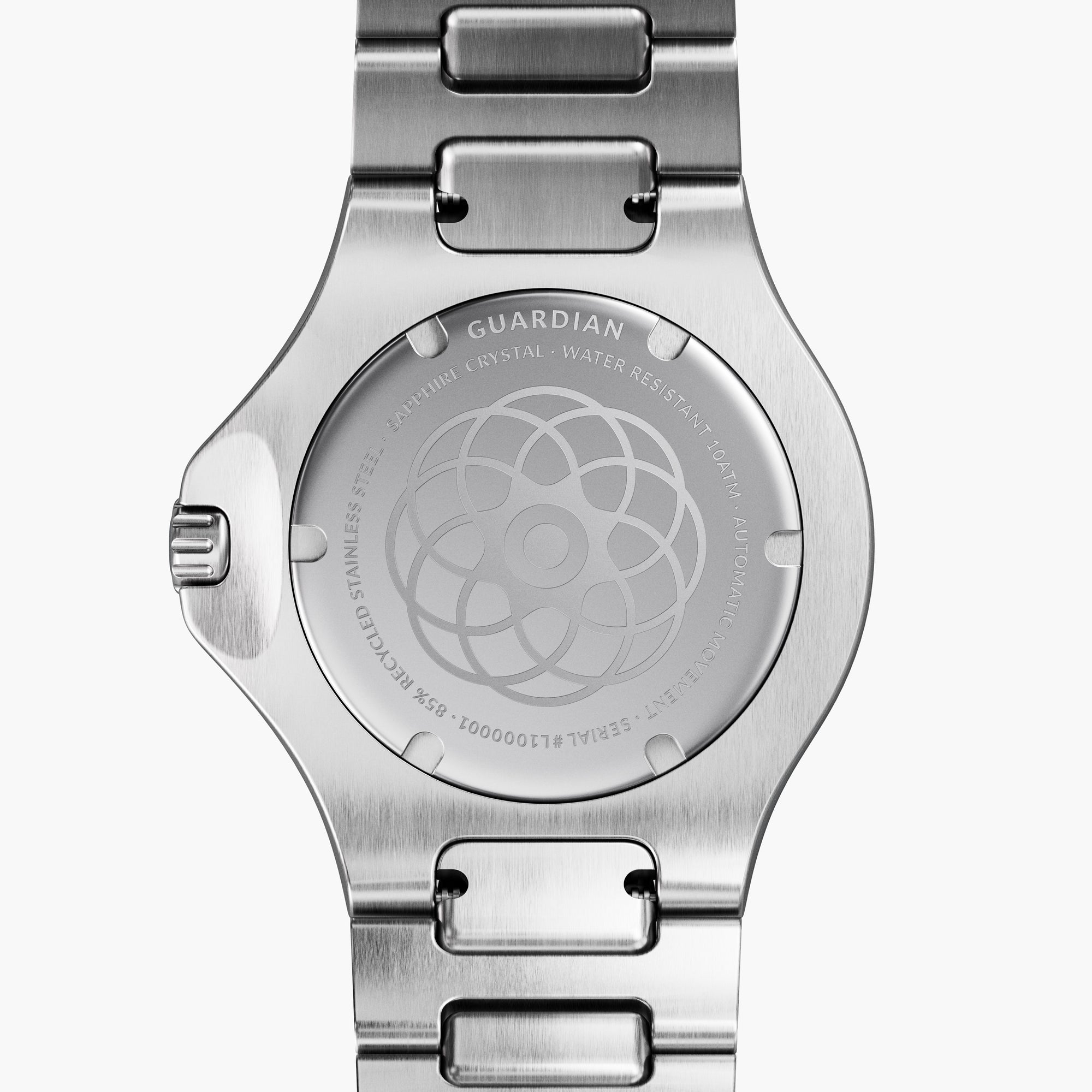 Guardian Sølv Hvid Skive med Sølv H-Link Urrem